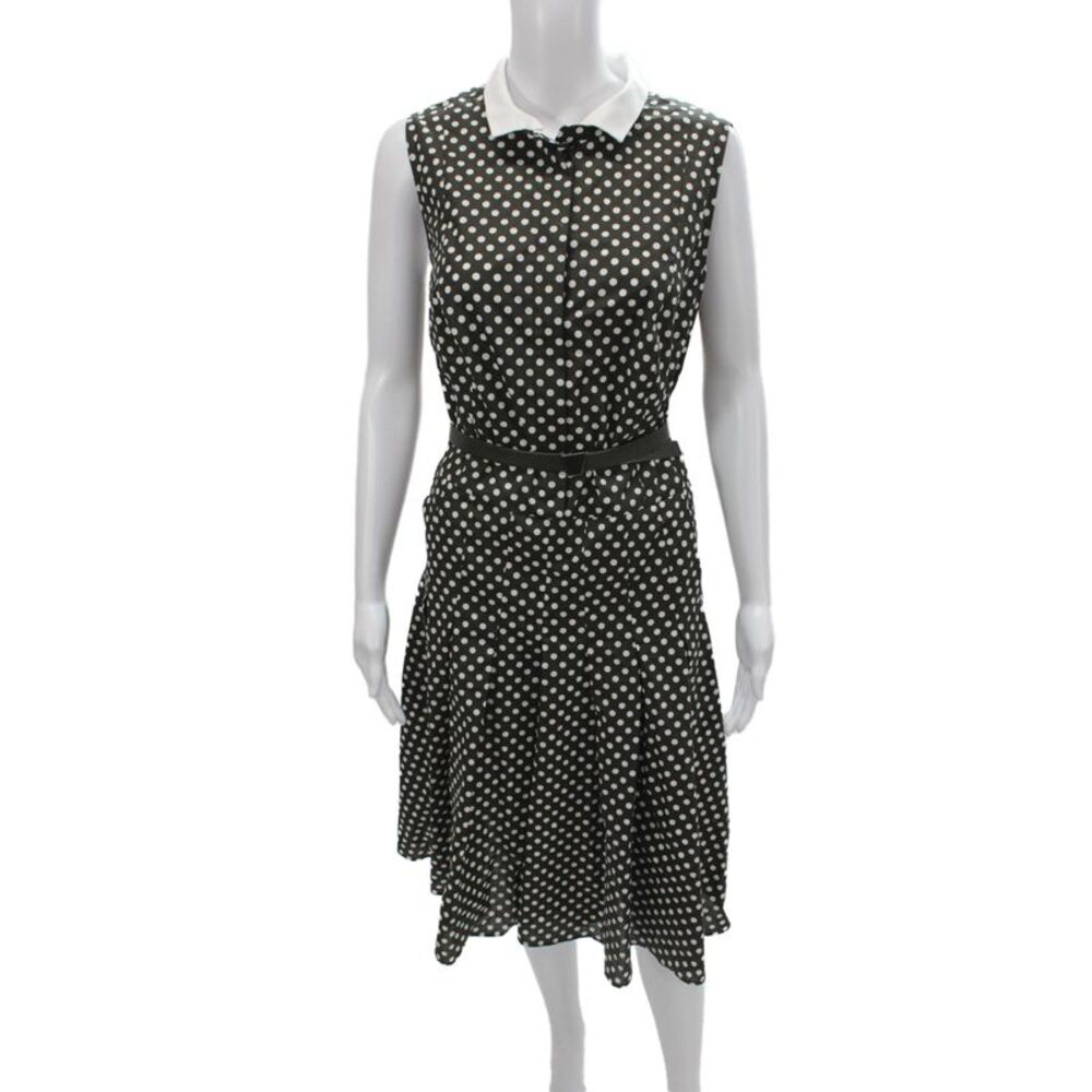 Akris Punto Womens Black Polka Dot Shirt Dress Midi Size 14